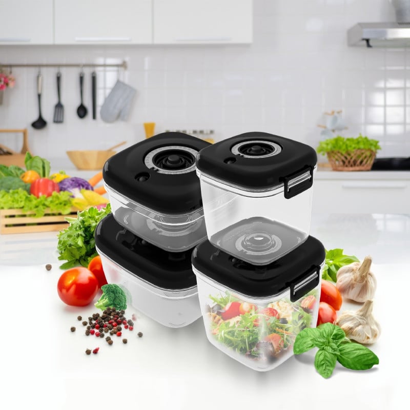 Pojemniki próżniowe na żywność MG Home Clever 650/1350/2500 ml w zestawie z pompką czarne