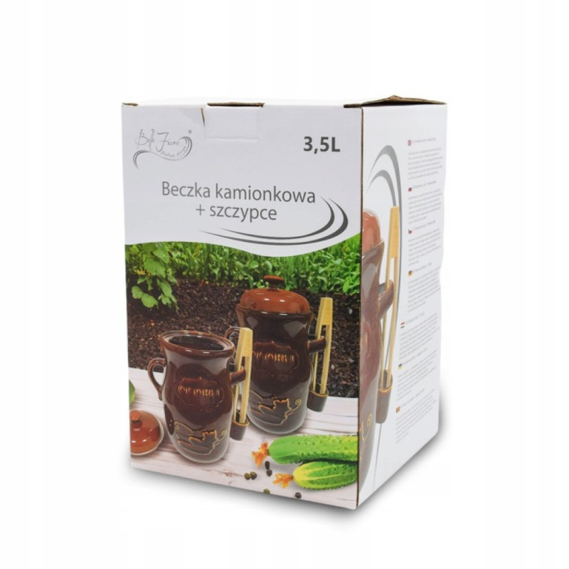 Beczka kamionkowa do ogórków 3.5l Bella Fiore w zestawie ze szczypcami