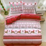 Pościel świąteczna 200x220 bawełna satynowa dwustronna GierekHoff gruba 3 części GH 3029 czerwona w renifery