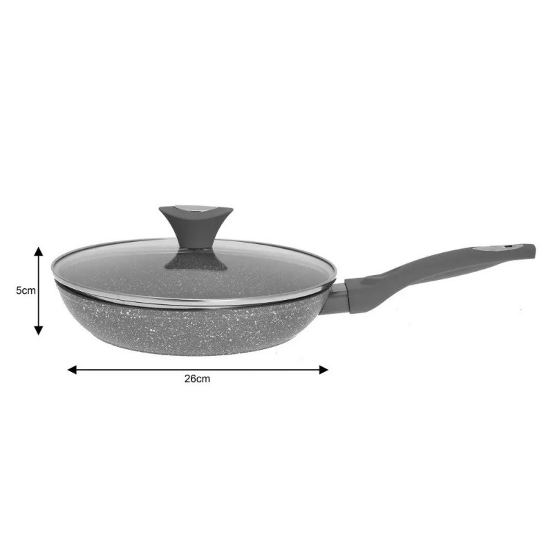 Patelnia głęboka z pokrywką 26 cm średnia powłoka szary marmurek Klausberg KB-7317 indukcyjna gaz