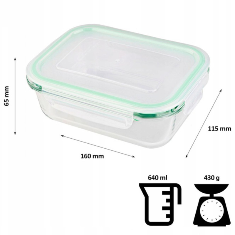 Pojemniki szklane prostokątne lunchbox GierekHoff Corio GH 1103 zestaw 4 sztuki żaroodporne hermetyczne 1520/1050/640/370 ml