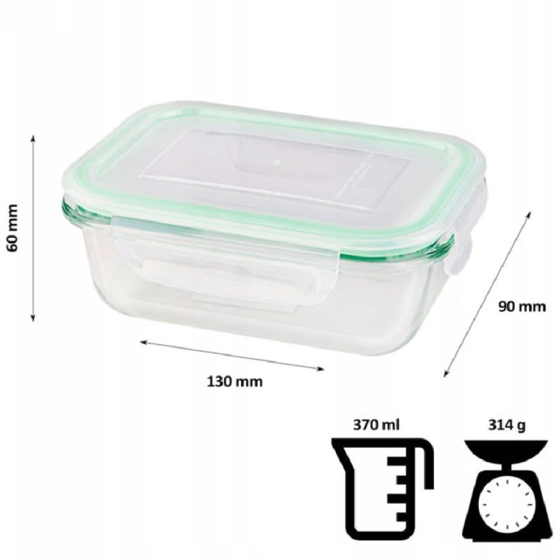 Pojemniki szklane prostokątne lunchbox GierekHoff Corio GH 1103 zestaw 4 sztuki żaroodporne hermetyczne 1520/1050/640/370 ml