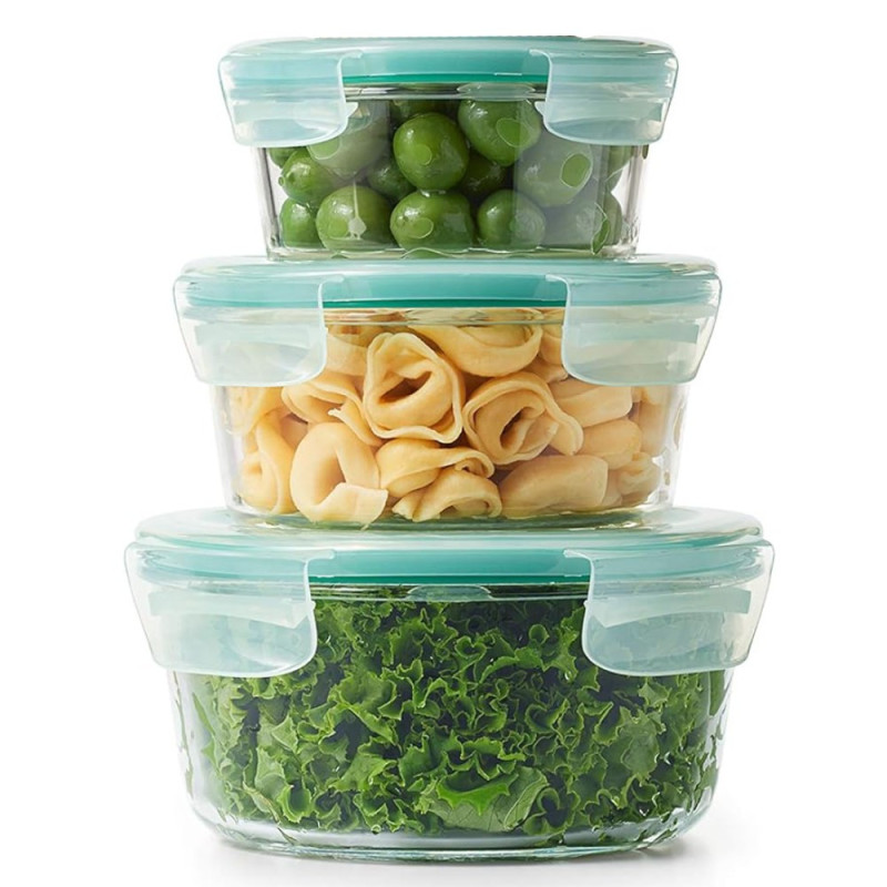 Pojemniki szklane okrągłe lunchbox GierekHoff Corio GH 1101 zestaw 3 sztuki żaroodporne hermetyczne 1200/950/400 ml