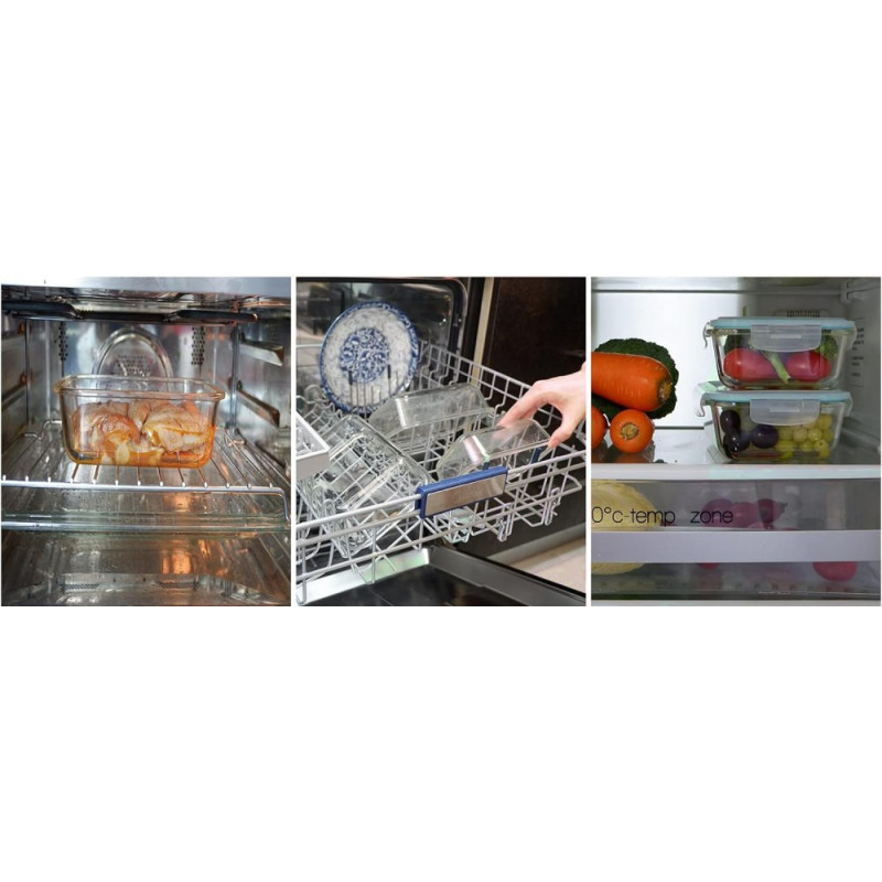 Pojemniki szklane kwadratowe lunchbox GierekHoff Corio GH 1102 zestaw 3 sztuki żaroodporne hermetyczne 1200/800/320 ml
