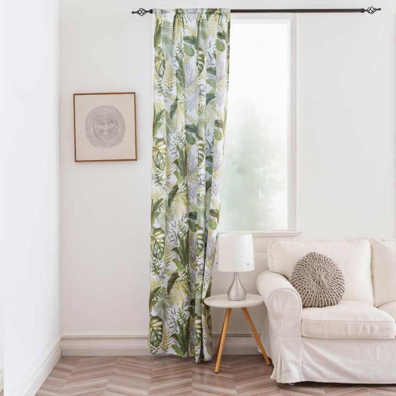 Zasłona półzaciemniająca na taśmie gruba 140x250 cm liście zielone ZSN-T-09