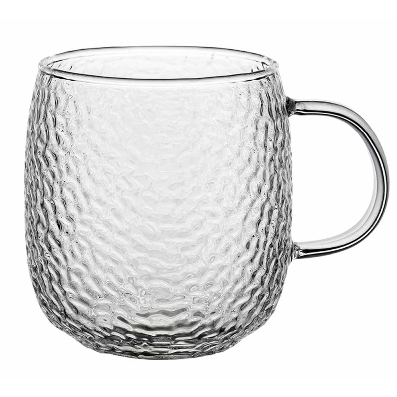 Szklanki z uchem 380 ml Florina Savia efekt młotkowania do kawy latte komplet kuków szklanych 6 sztuk