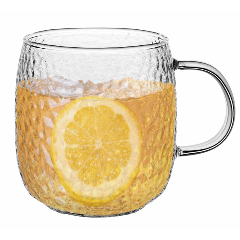 Szklanki z uchem 380 ml Florina Savia efekt młotkowania do kawy latte komplet kuków szklanych 6 sztuk