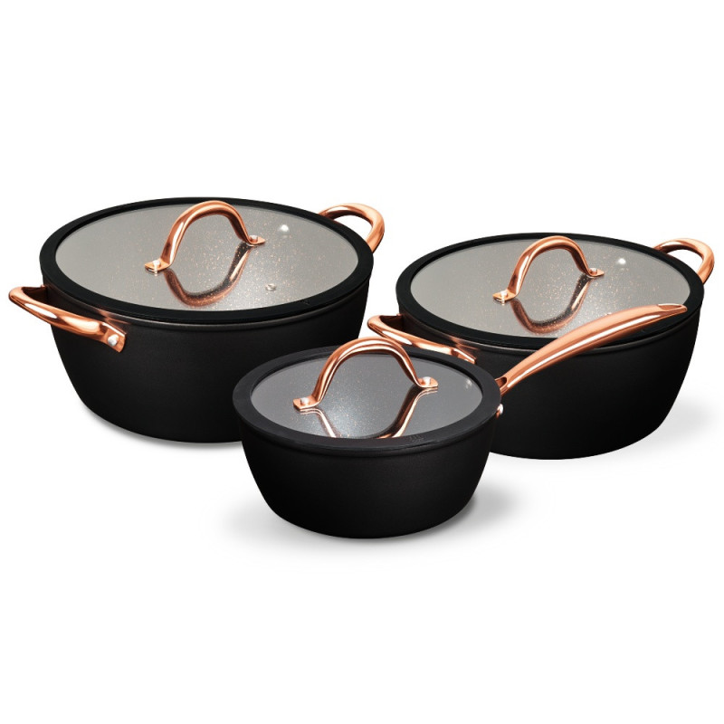Garnki MG Home Rose Gold 6 elementów zestaw 3 garnków 16/20/24 cm rondel na indukcję