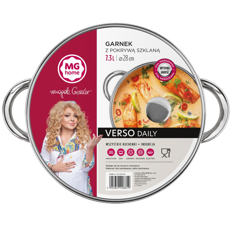 Garnek stalowy MG Home Verso Daily 28 cm 8.9 litra z pokrywką na indukcję