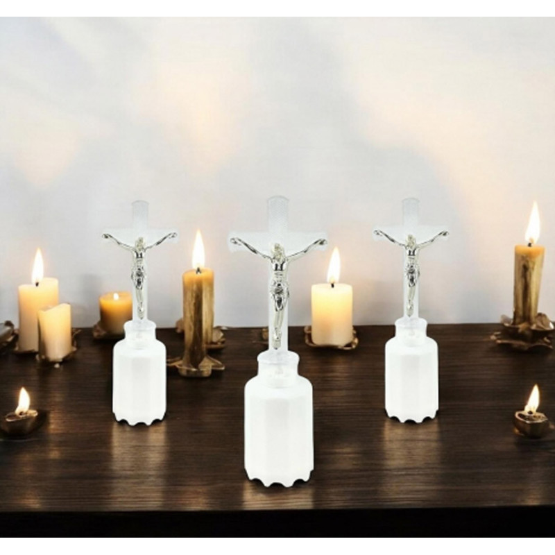 Wkład LED do znicza figurka krzyża  18 cm niebieskie światło