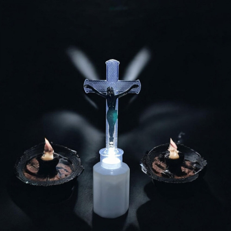 Wkład LED do znicza figurka krzyża 18 cm białe światło