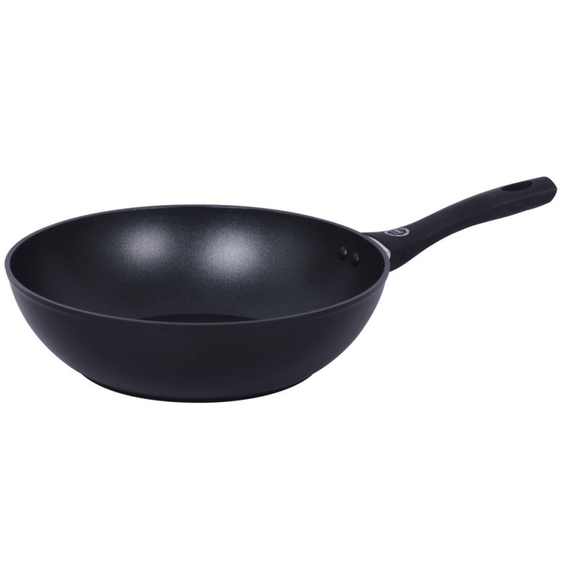 Wok z pokrywką 28 cm patelnia głęboka czarna nieprzywieralna powłoka MG Home