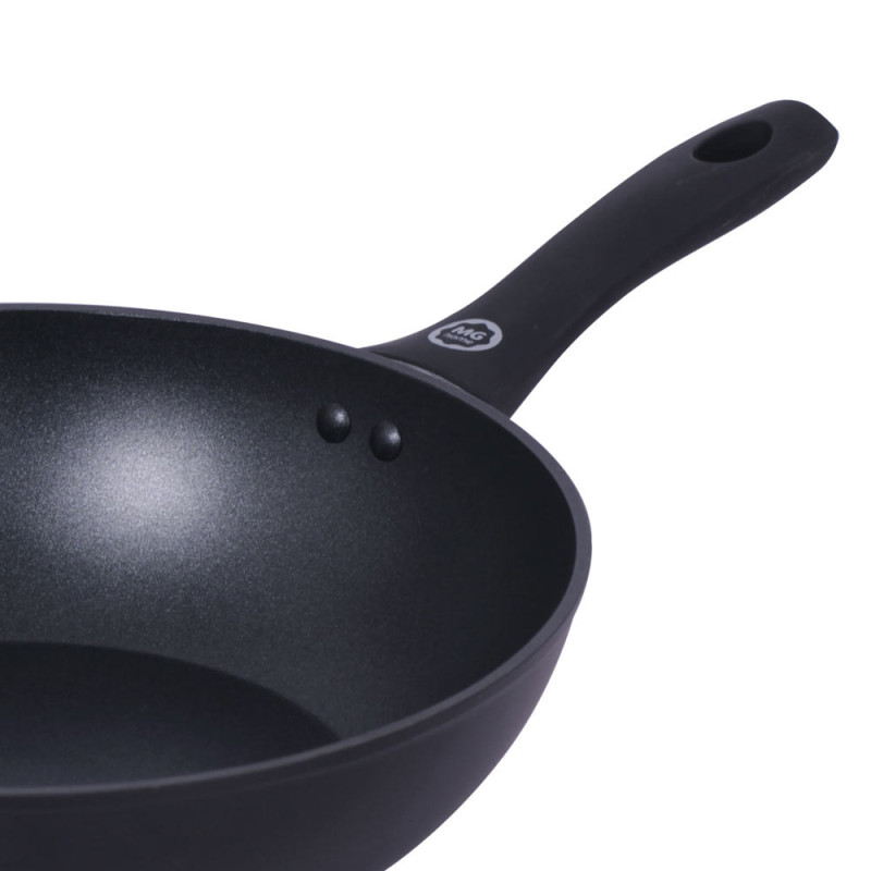 Wok z pokrywką 28 cm patelnia głęboka czarna nieprzywieralna powłoka MG Home