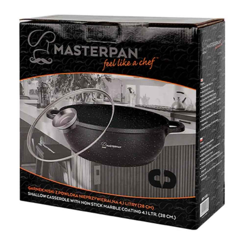 Garnek marmurkowy płaski wok 28 cm gaz indukcja 4.1 L czarny Masterpan MP 2135