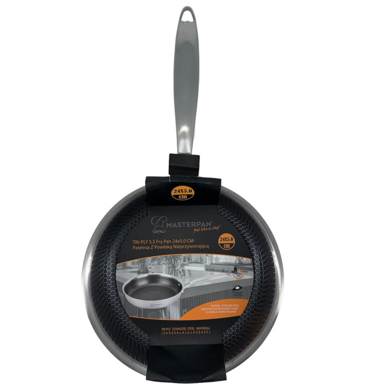 Patelnia stalowa 28 cm powłoka "plaster miodu" indukcja gaz Masterpan MP 2335