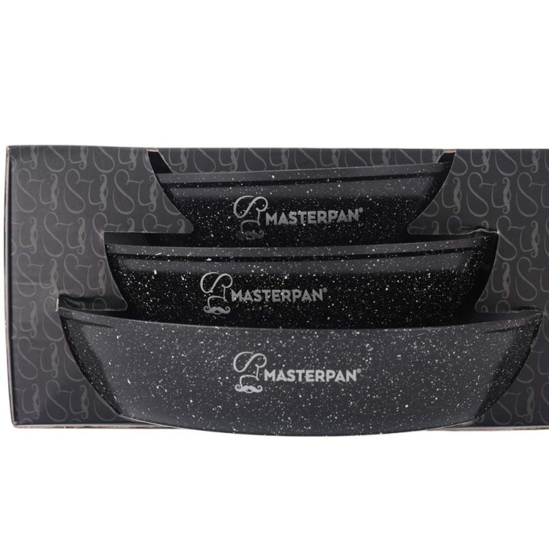 Patelnie aluminiowe z powłoką marmurkową 20/24/28 cm zestaw 3 sztuk czarne Masterpan MP 2382