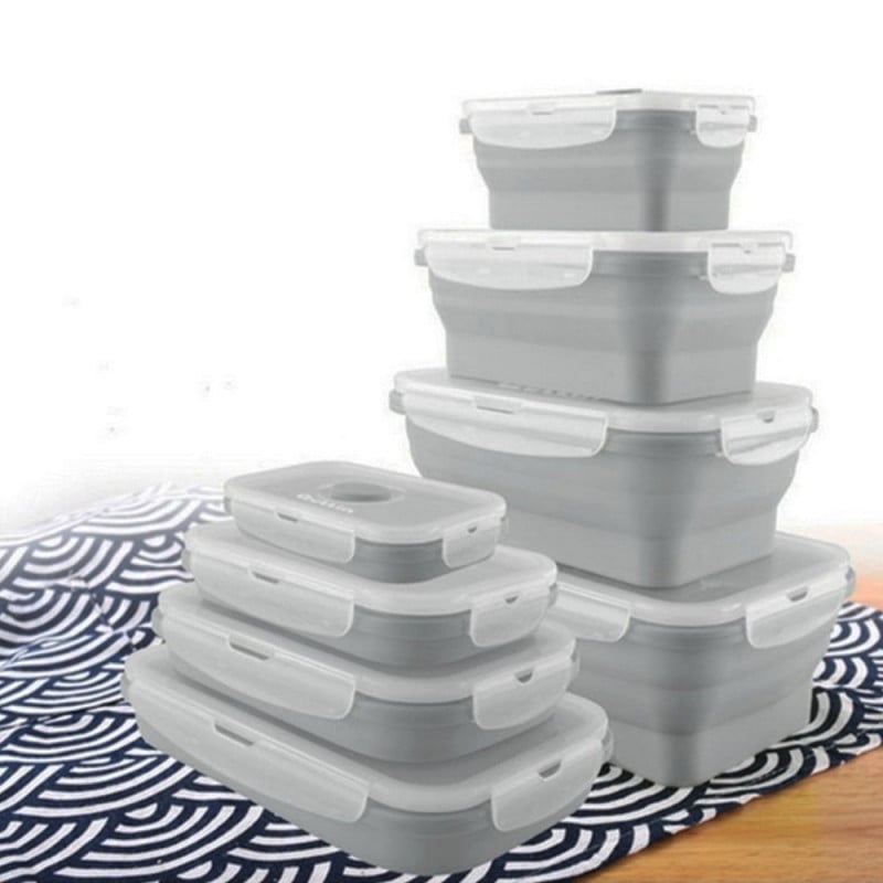 Pojemniki silikonowe na żywność składane zestaw 4 sztuk Brunbeste BR 3345 szare lunchbox