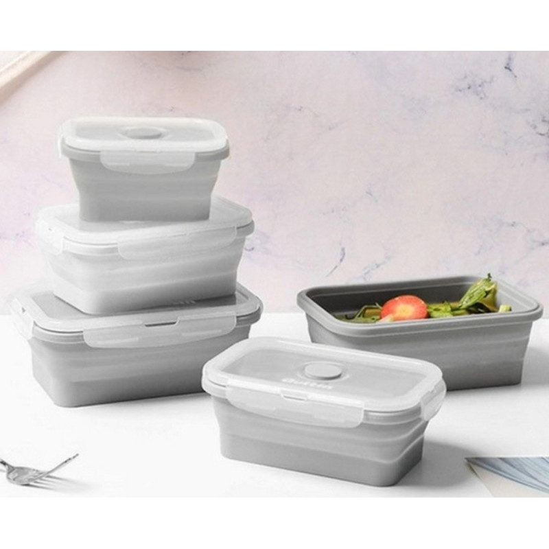 Pojemniki silikonowe na żywność składane zestaw 4 sztuk Brunbeste BR 3345 szare lunchbox