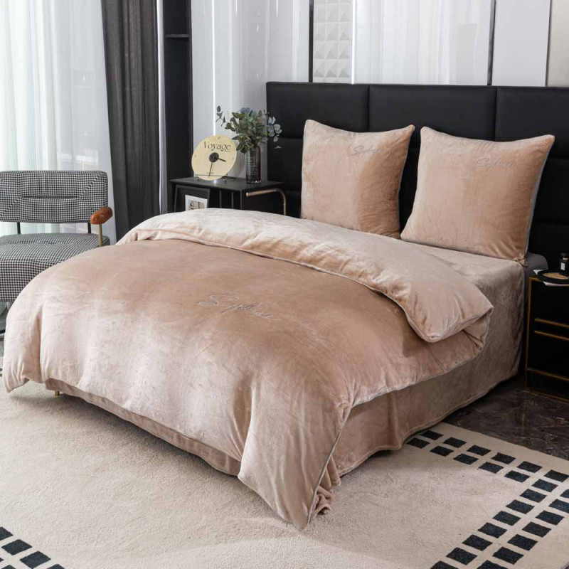 Pościel haftowana 200x220 mikrofibra "miś" Cotton World gruba 3 części 2877 beżowe
