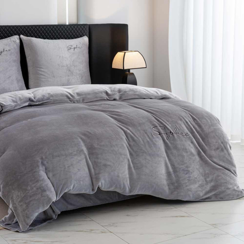 Pościel haftowana 200x220 mikrofibra "miś" Cotton World gruba 3 części 2879 szara
