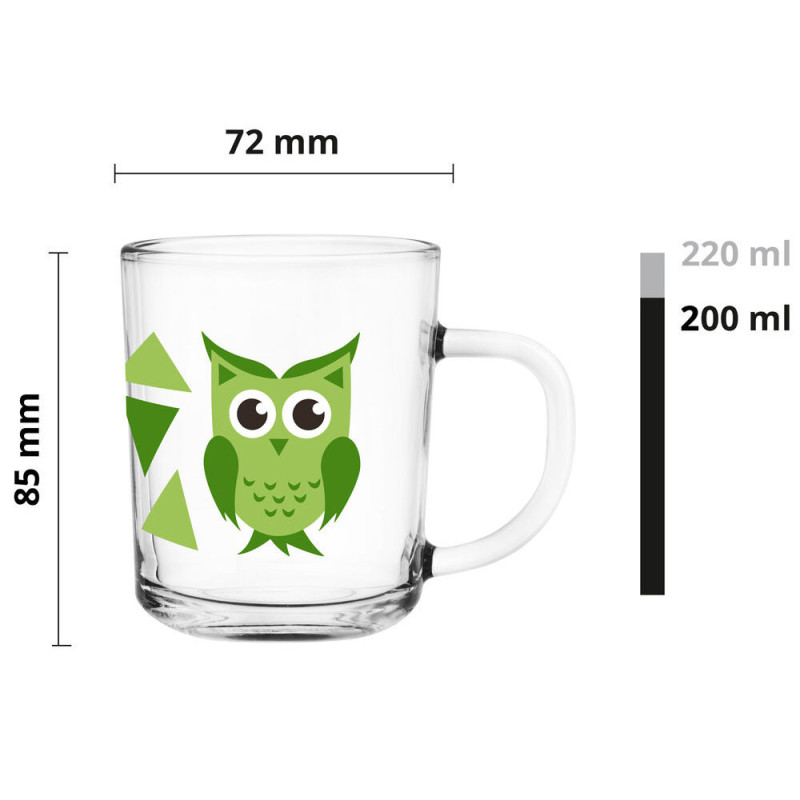 Kubek szklany dla dziecka 200 ml małe szklaneczki Tola zestaw 3 sztuk Sowy Glasmark