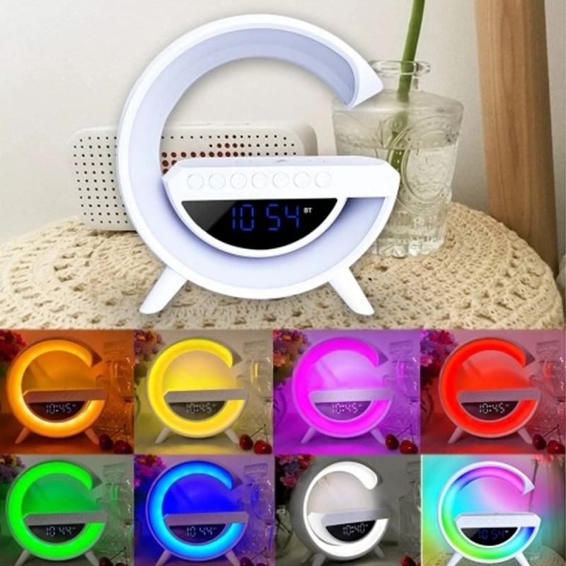 Lampka LED zegar z radiem Blutooth budzikiem i ładowarką QI 2520