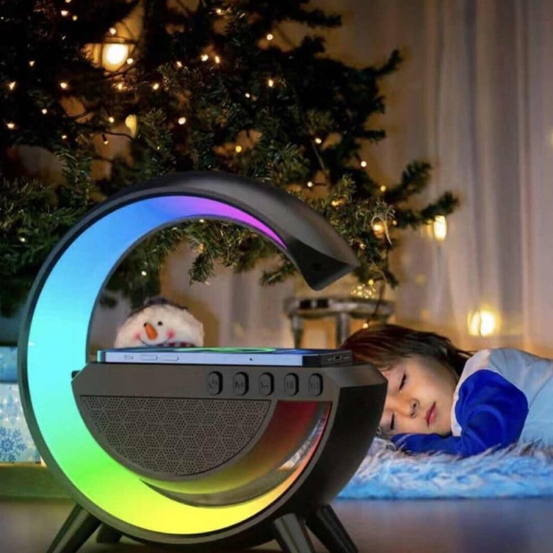 Lampka LED czarna zegar z radiem Blutooth budzikiem i ładowarką QI 2520 B