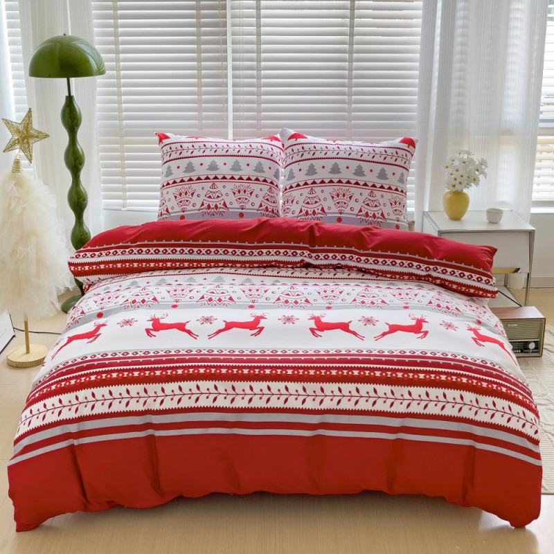 Pościel świąteczna 160x200 bawełna satynowa 3D Cotton World gruba 3 części 2392 czerwona