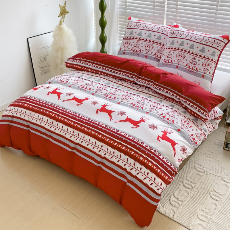 Pościel świąteczna 160x200 bawełna satynowa 3D Cotton World gruba 3 części 2392 czerwona