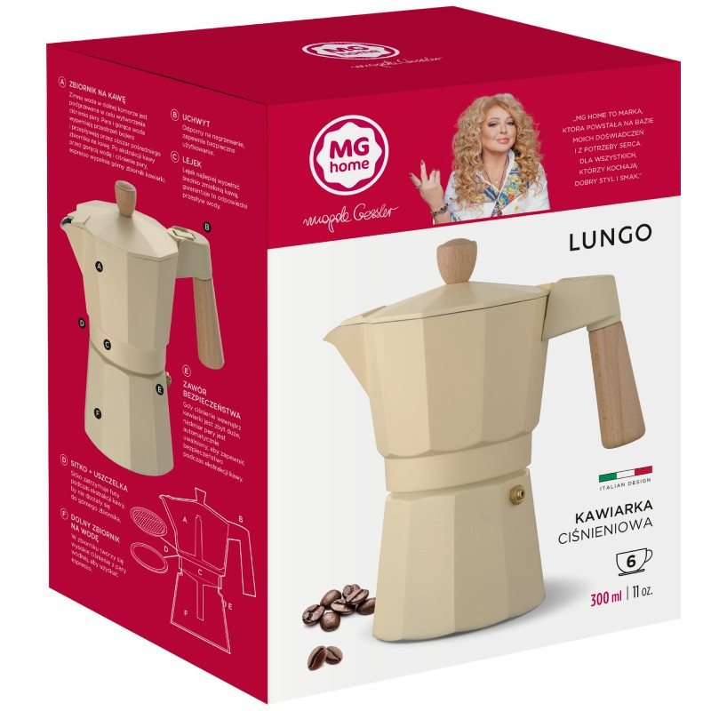 Kawiarka tradycyjna 300 ml MG Home Lungo zaparzacz ciśnieniowy do kawy na 6 filiżanek espresso