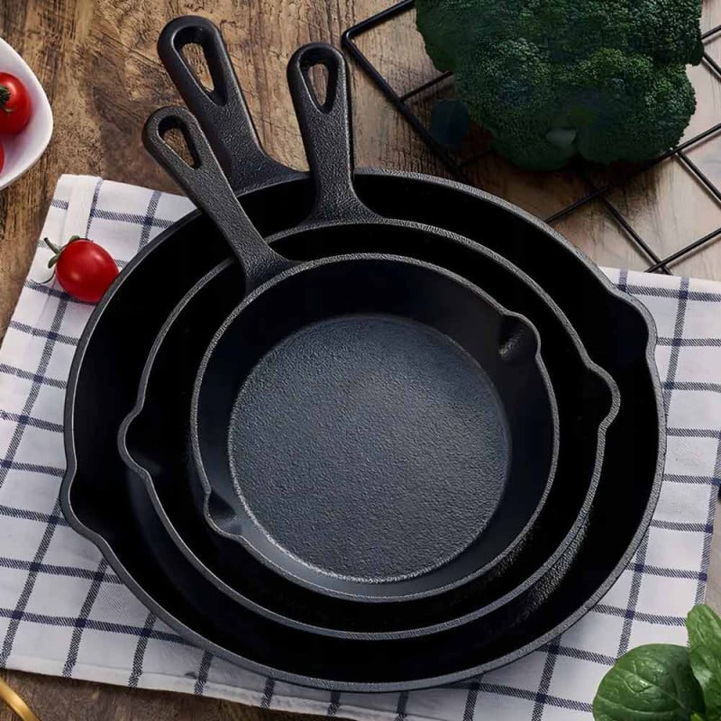 Patelnie żeliwne 16/20/25cm zestaw 3 sztuk ciężkie głębokie Krisberg KR 2573 indukcja gaz