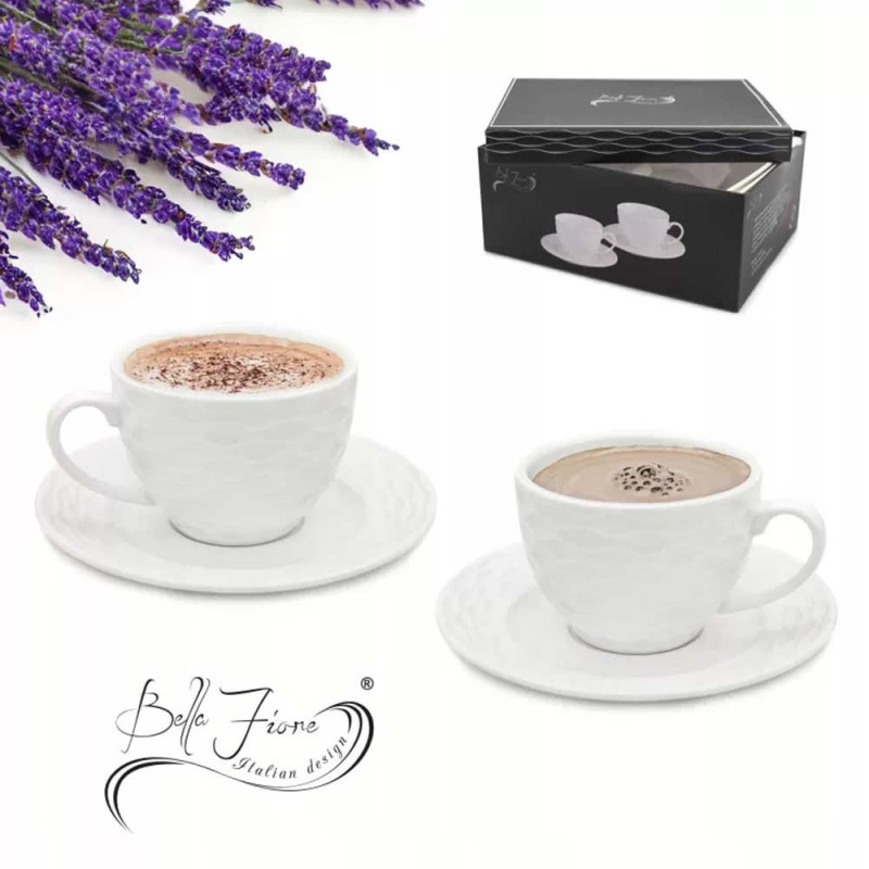 Serwis kawowy dla 2 osób Bella Fiore porcelana zestaw filiżanek ze spodkami 2+2 biały Alis Tragar 42395