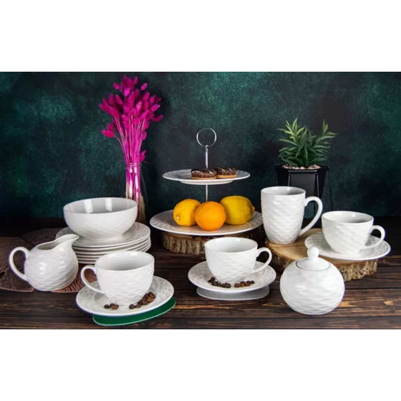 Serwis kawowy dla 2 osób Bella Fiore porcelana zestaw filiżanek ze spodkami 2+2 biały Alis Tragar 42395