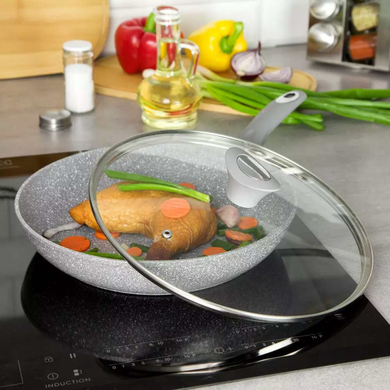 Patelnia głęboka z pokrywką 28 cm średnia powłoka szary marmurek Klausberg KB-7318 indukcyjna gaz