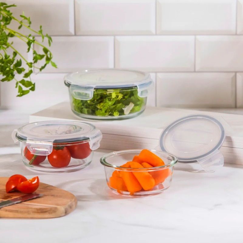Pojemniki szklane okrągłe lunchbox Altom Fresh zestaw 3 sztuki żaroodporne hermetyczne