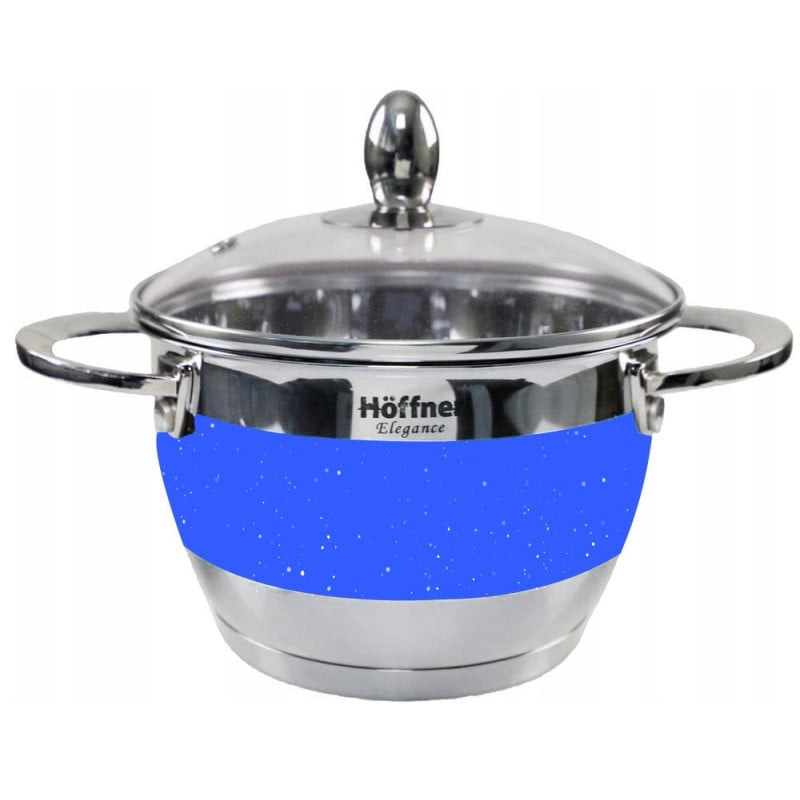 Garnki ze stali nierdzewnej z paskiem niebiski marmurek Hoffner HF 9920 zestaw 12 elementów indukcja gaz