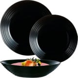 Serwis obiadowy Luminarc Harena 18 elementów czarny talerze dla 6 osób