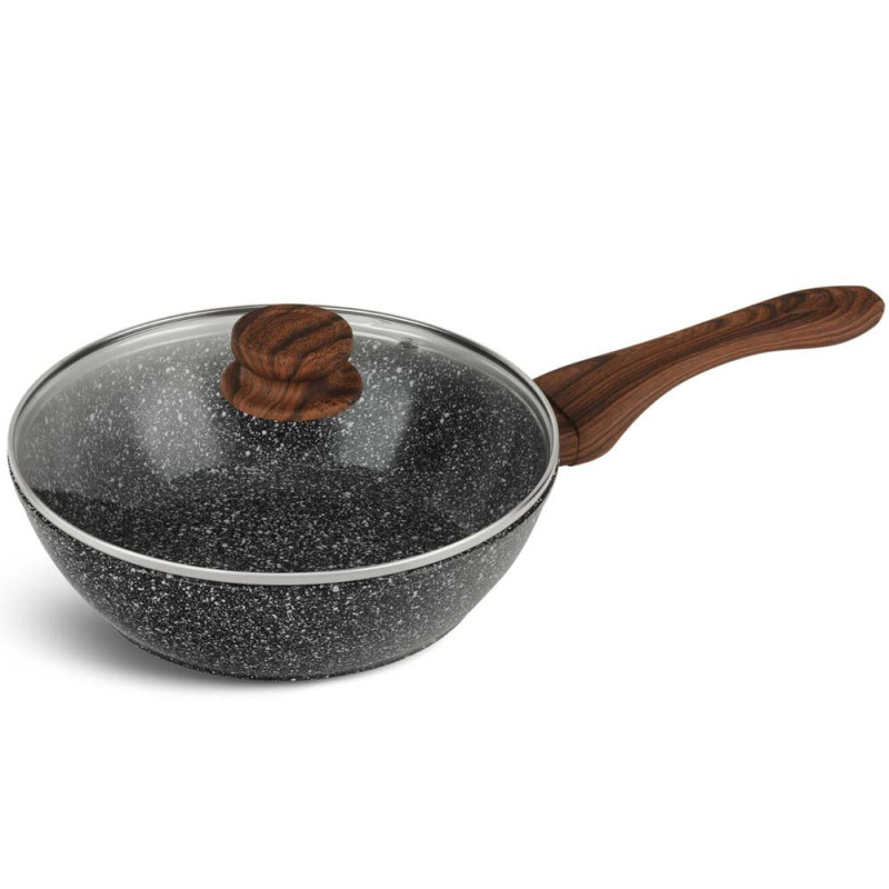 Patelnia głęboka z pokrywką wok 24 cm średnia powłoka szary marmurek Edenberg EB 5662 indukcyjna gaz