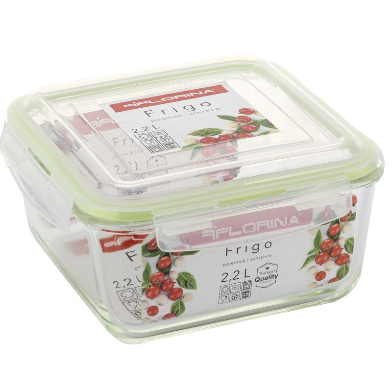 Szklany pojemnik 2200 ml na żywność jedzenie Florina Frigo pudełko z pokrywką lunchbox kwadratowy hermetyczny