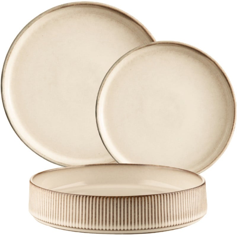 Serwis obiadowy porcelanowy Evie 30 elementów z salaterkami i kubkami zestaw talerzy dla 6 osób retro 1211