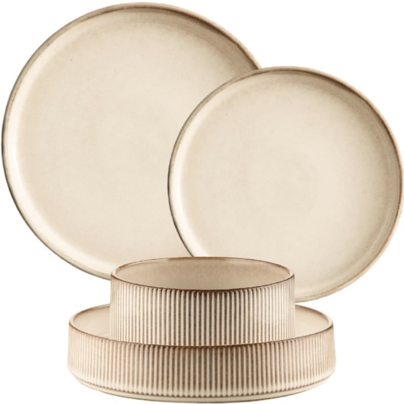 Serwis obiadowy porcelanowy Evie 30 elementów z salaterkami i kubkami zestaw talerzy dla 6 osób retro 1211
