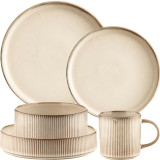 Serwis obiadowy porcelanowy GierekHoff Evie 30 elementów z salaterkami i kubkami zestaw talerzy dla 6 osób retro 1211
