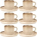 Komplet 6 filiżanek ze spodkami porcelanowych GierekHoff Evie 250 ml do kawy herbaty zestaw kremowe retro