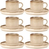 Komplet 6 filiżanek ze spodkami porcelanowych Evie 200 ml do kawy herbaty zestaw kremowe retro 1212