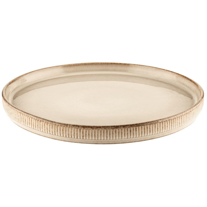 Talerz deserowy porcelanowy Florina Evia kremowy prążkowany retro