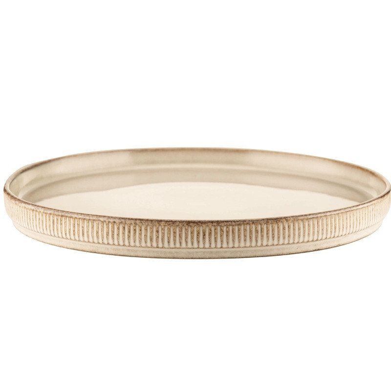 Talerz deserowy porcelanowy Florina Evia kremowy prążkowany retro