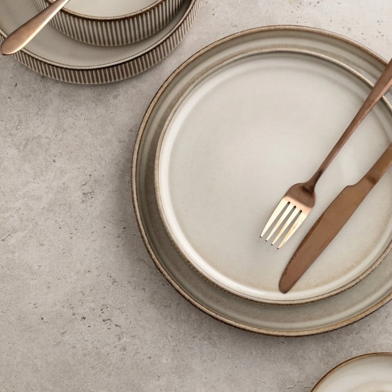 Talerz owalny półmisek porcelanowy Florina Evia kremowy prążkowany retro