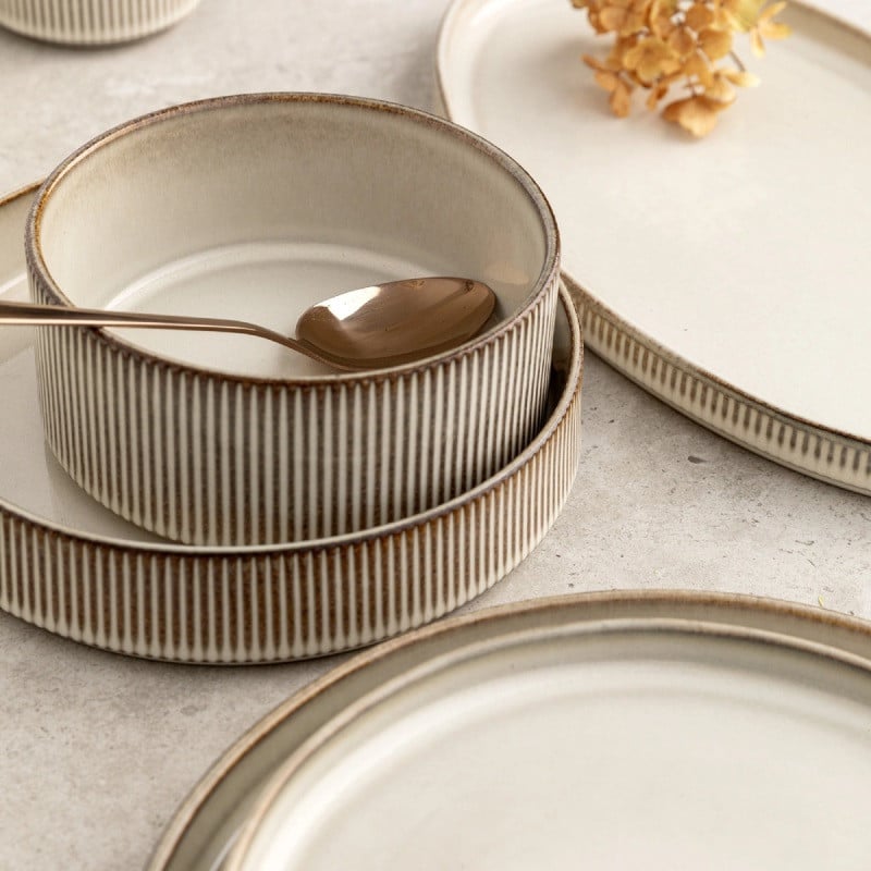 Talerz owalny półmisek porcelanowy Florina Evia kremowy prążkowany retro