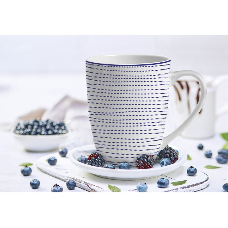 Kubki porcelanowe 360 ml MG Home Marea białe z niebieskim wzorem komplet 6 kubków