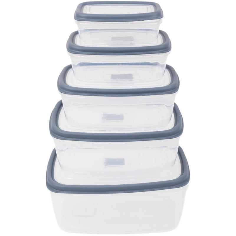 Pojemniki prostokątne lunchbox MG Home Misto zestaw 5 sztuk hermetyczne 2700/1800/1150/650/340 ml szare